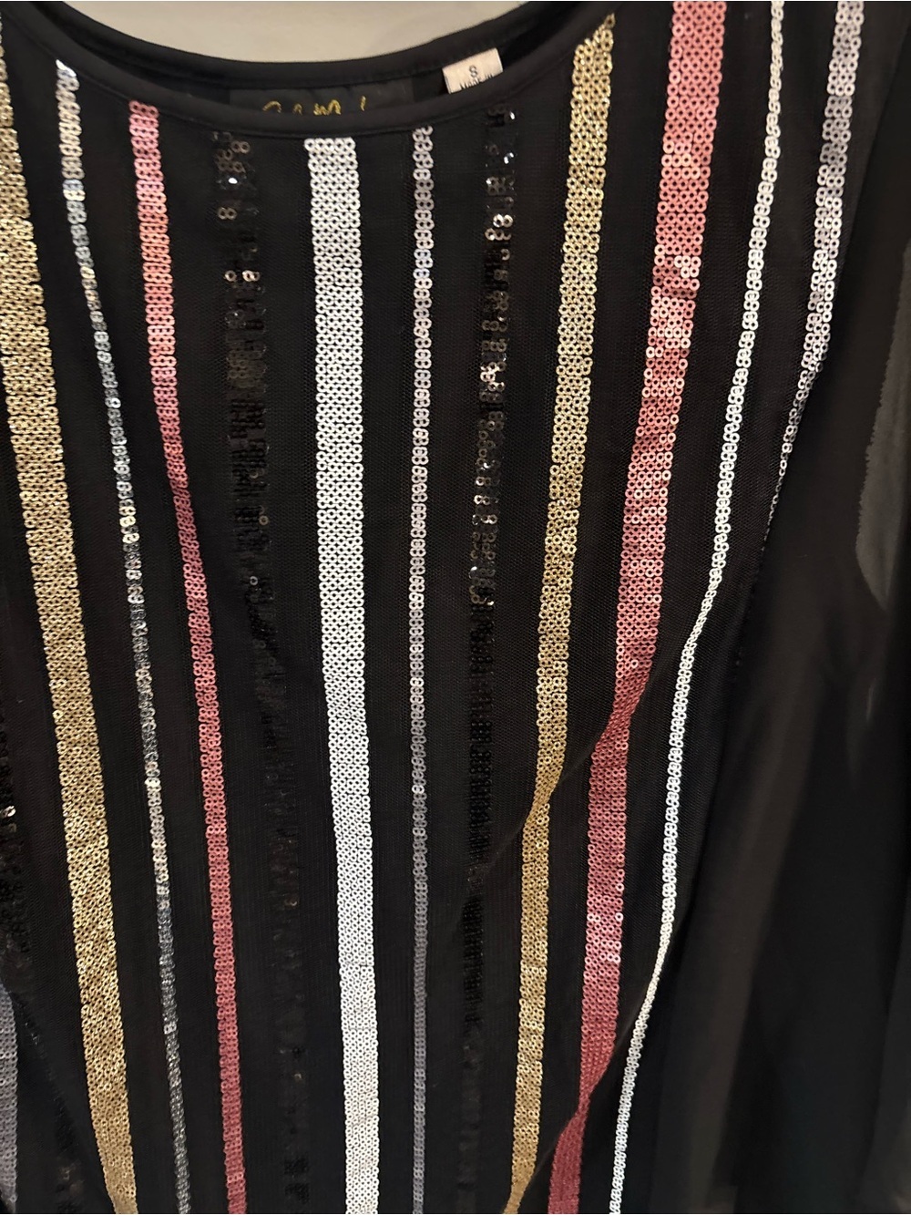 Bob Mackie Sheer sleeves Tunic with rose Gold, Silver Sequin Stripes - small - Picture 6 of 7
